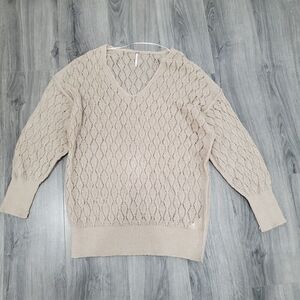 Free People Sweater Medium Delicate Pointelle Knit Wool Alpaca Feminine V Neck